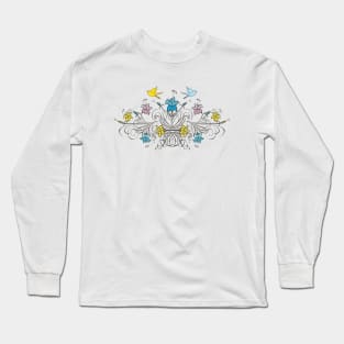 Shabby Chic vintage lily flowers bouquet and birds 2 Long Sleeve T-Shirt